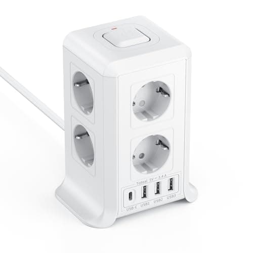 Interrupteur Multiprise Parafoudre Surtension 8 Sorties AC 4 Ports USB Bureau Salon Chambre — Blanc
