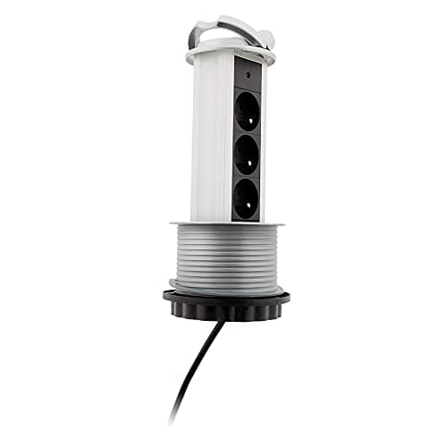 Zenitech - Bloc 3 prises 16A escamotables câblés HO5VV-F 3x1mm² - Optimisation d'espace pour cuisine - Couvercle et cadr