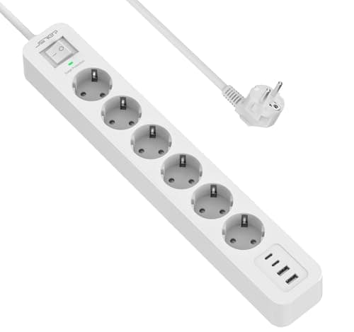 JSVER Multiprise USB Cpour Voyageurs Actifs, Parasurtenseur 3680W Parafoudre et Surtension Multi Prises Blanc — blanc