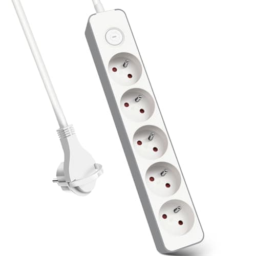 EXTRASTAR Multiprises 3 Prises avec Sécurité Enfant, Bloc 3 Prises avec Interrupteur, Rallonge 1.5m 230 V en Blanc — 5 Prise