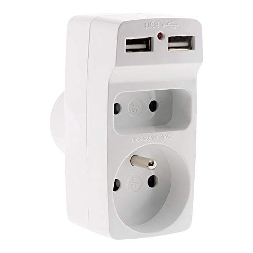Zenitech Multiprise 2P+T 16A avec Chargeur USB - Multiports Sécurisés pour Maison et Bureau - 6A/16A