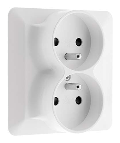 Interrupteur va-et-vient encastré Zenitech 10A 2300W design moderne - Blanc - 86x86 mm — Prise 16A double monoposte