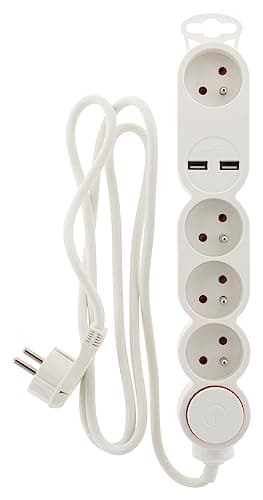Bloc Home Zenitech 4 prises + 2 USB + interrupteur pour maison - design moderne - salon et chambre - multiples prises él