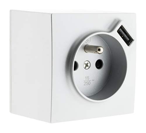 Zenitech Bel'Vue Prise Électrique 2P+T 16A USB |4A | Couleur Silver | Design Moderne | Intérieur Moderne