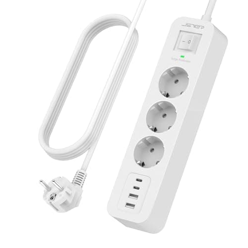 JSVER Multiprise USB-C avec Parafoudre et Surtension - 3 Prises + 4 Ports USB 5V3A, Rallonge Électrique 3M pour Maison B