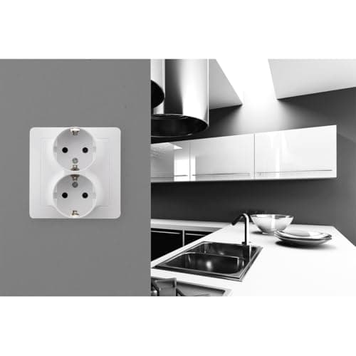 Double prise encastrée Schuko - Blanc - Design moderne et sécuritaire - Ideale pour la maison - 2 prises - Colore blanch
