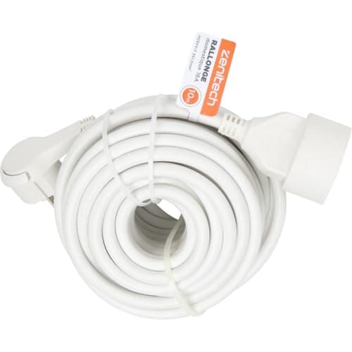 Zenitech Prolongateur Électrique 10m 16A HO5VV-F 3G1.5mm² - Cordon Électrique Sécurisé Blanc pour Maison et Jardin (HO5V