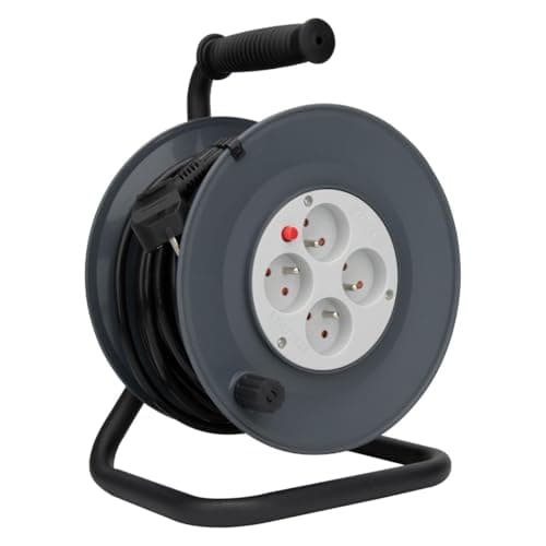 Enrouleur H05VV-F 4 Prises 3G1,5mm² 25m Gris - Zenitech - Câbles - Jardinage - Sécurité