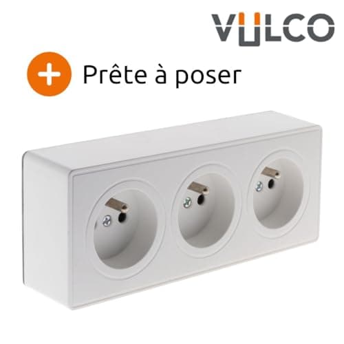 Prise triple 16A en saillie Blanc Vulco - Sécurité et_performance électriques - 3 prises