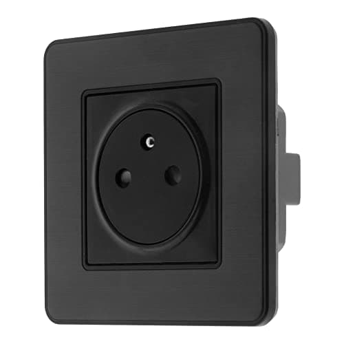 Zenitech Prise 2P+T 16A Simple Complet Métal Noir Brossé - Kouro - Courant Élevé - Maison - Design Élégant - Disponible