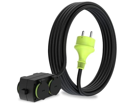 MutecPower Rallonge extérieure étanche IP44 avec 4 prises Schuko, protection des contacts, 5 mètres noir/vert