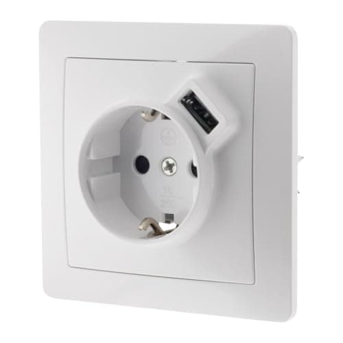 Prise encastrée Schuko + USB A - Blanc - Zenitech - Étendoir - Maison - Qualité supérieure - 1 prise Schuko + 2 ports US