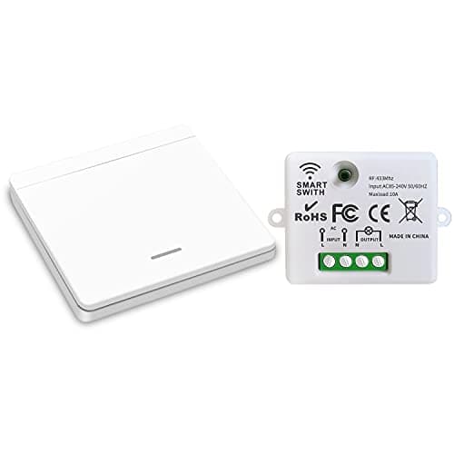 CetteRC Interrupteur d'éclairage sans fil 10A, Installation facile pour lampe jusqu'à 1500W, Contrôleur RF et sécurité