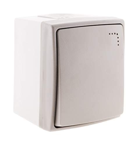 Zenitech Prise de courant 16A 2P+T IP55 Étanche - Gris - Interrupteur de sécurité outdoor - Va et Vient — Poussoir à voyant