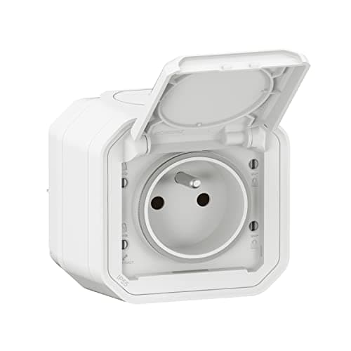 Legrand - Prise étanche IP55 avec terre Plexo - Prise 2P+T 16A complète avec volet - Pour pose en apparent - Gris — Blanc