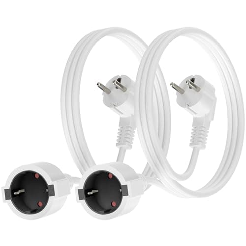 Rallonge Electrique Schuko 1,1 Mètre, Blanc, IP20 16A/250V, pour Bureau Multimédia, 2 Paquets 1,5 mm²