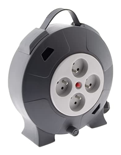 Enrouleur H05VV-F 4 Prises 3G1,5mm² 10m - Gris - Zenitech + Sécurité + Prises Abundantes + Livraison Gratuite