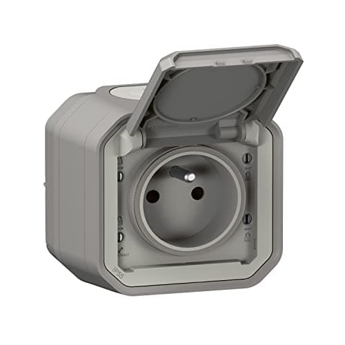 Legrand - Prise étanche IP55 avec terre Plexo - Prise 2P+T 16A complète avec volet - Pour pose en apparent - Gris