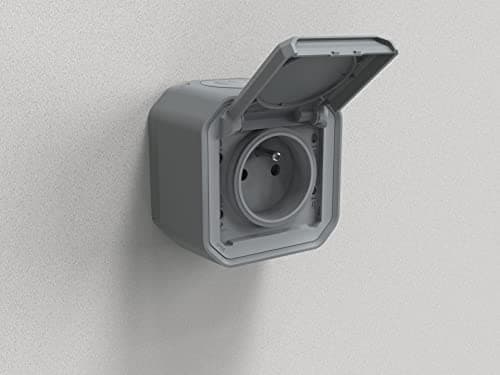 Legrand - Prise étanche IP55 avec terre Plexo - Prise 2P+T 16A complète avec volet - Pour pose en apparent - Gris