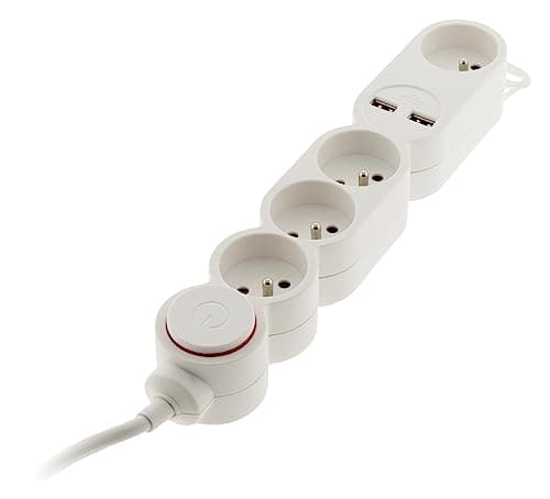 Bloc Home Zenitech 4 prises + 2 USB + interrupteur pour maison - design moderne - salon et chambre - multiples prises él