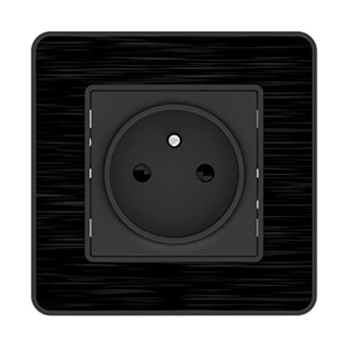 Zenitech Prise 2P+T 16A Simple Complet Métal Noir Brossé - Kouro - Courant Élevé - Maison - Design Élégant - Disponible