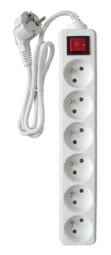 Zenitech Bloc 6 Prises 16A Blanc & Prolongateur ménager - Fonction Interrupteur Hobo HO5VV-F 3G1 Blanc 1,90m