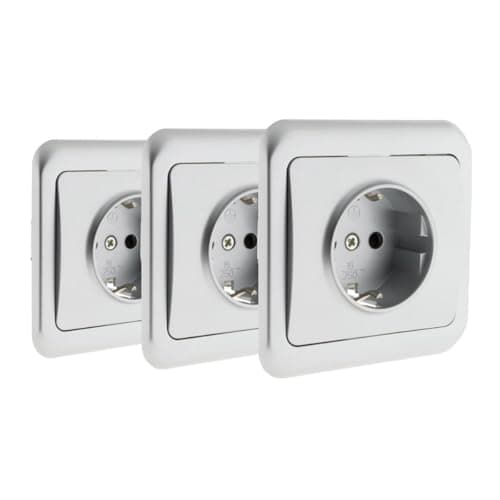 Zenitech Lot de 3 Prises Encastrées Schuko 16A Grisinstallation Discrète et Sécurisée|Zenitech Modèle Antaria Prises Enc