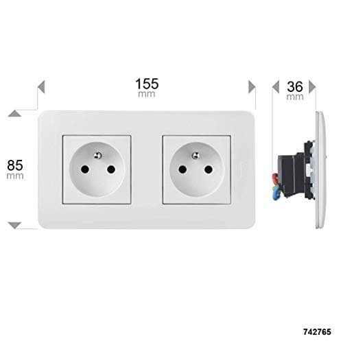 Prise Murale sans Fil Universelle 16A 2P+T Double Prise Prewired - Installation Facile pour Maison, Blanc Brillant