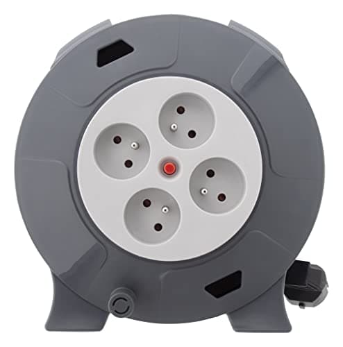 Enrouleur H05VV-F 4 Prises 3G1,5mm² 10m - Gris - Zenitech + Sécurité + Prises Abundantes + Livraison Gratuite