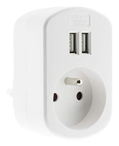 Zenitech Prise Schuko 16A + 2 USB A 3,4A - Prise Murale Blanc - Idéale pour Smartphones et Tablettes - Chargeur USB Inté — Prise