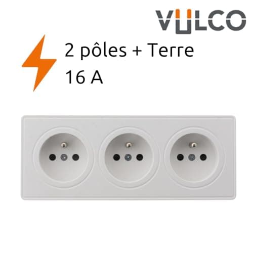 Prise triple 16A en saillie Blanc Vulco - Sécurité et_performance électriques - 3 prises