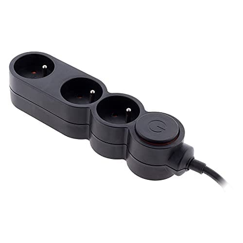 Bloc Home 3 prises 16A 2P+T avec interrupteur et fiche extraplate - Noir - 1,5m | Sécurité electrique | Maison | Cuisine