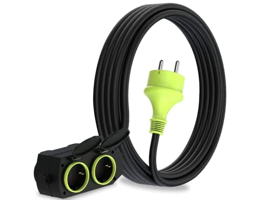 MutecPower Rallonge extérieure étanche IP44 avec 4 prises Schuko, protection des contacts, 5 mètres noir/vert