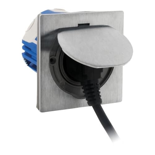 Zenitech Prise de Sol IP55 16A 2P+T - Alu Brossé Clapet Aimanté Sécurité - Fixation Par Vis Incluse - Électrification de