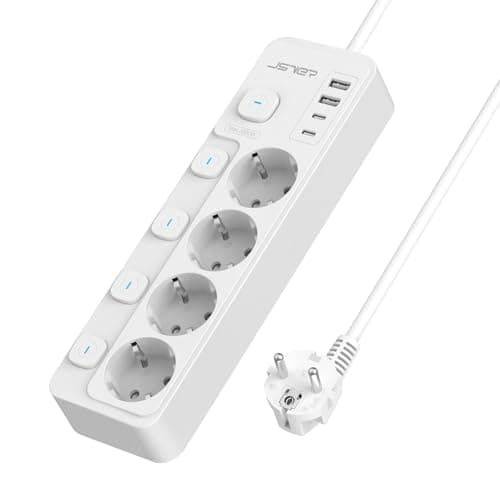 JSVER Bloc Multiprise USB Blanco pour la Maison et le Bureau — 4 Prises-Blanco