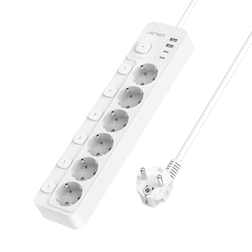 JSVER Bloc Multiprise USB Blanco pour la Maison et le Bureau — 6 Prises-Blanco