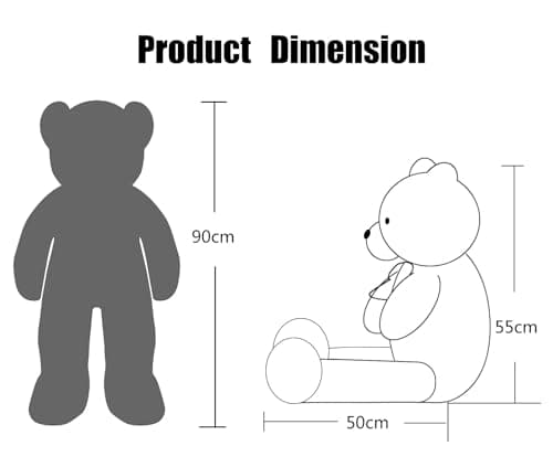 YunNasi Ours en Peluche Géant XXL 90cm - Peluche Moelleuse pour Enfants, Cadeau de Noël, Décoration Chambre Rose