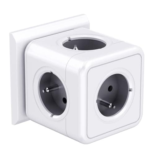 Prise cubique 5 en 1 Murale 3680W Gris pour Domicile et Bureau