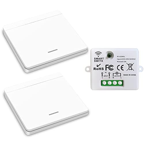 CetteRC Interrupteur d'éclairage sans fil 10A, Installation facile pour lampe jusqu'à 1500W, Contrôleur RF et sécurité — 1 récepteur et 2 commutateurs