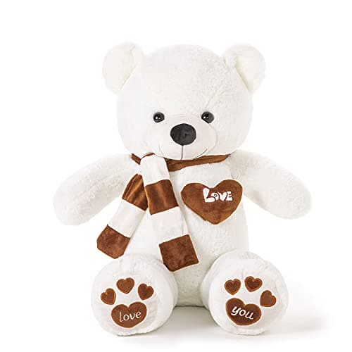 YunNasi Ours en Peluche Nounours Géant - Cadeau Idéal pour Anniversaire, Mariage ou Fêtes Spéciales (80cm, Marron Foncé) — Blanc