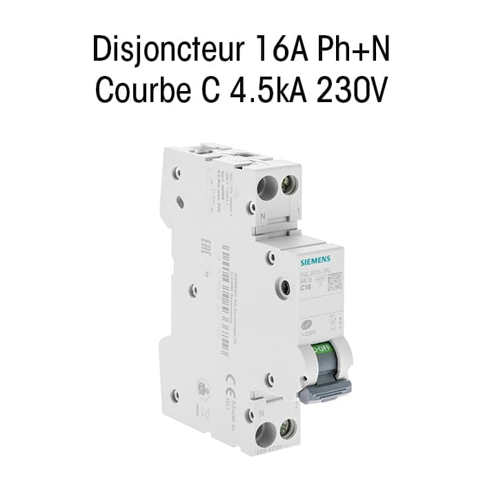 Disjoncteur 16A Ph+N Courbe C |5kA 230V - Sécurité Électrique Industrielle pour Maison et Commerce - Disjoncteur Électri