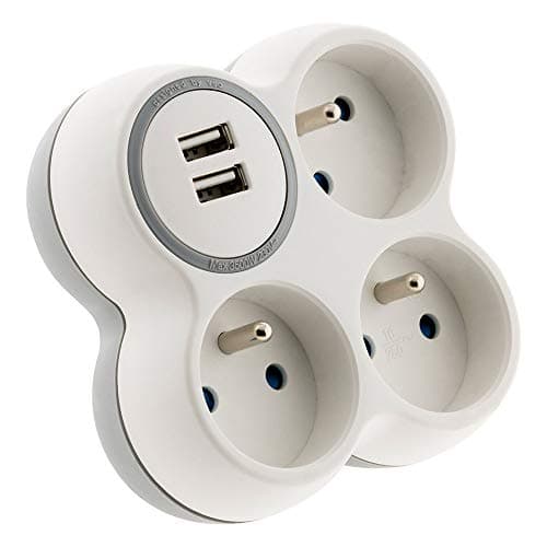 Zenitech Triplite 16A 2P+T + 2 Ports USB – Multifonction Blanc et Gris Protection Éclairage Bureau Maison