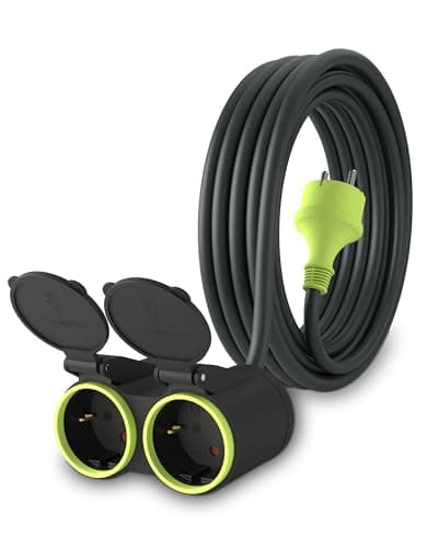 MutecPower Rallonge extérieure étanche IP44 avec 4 prises Schuko, protection des contacts, 5 mètres noir/vert — 2 voies