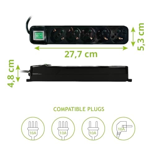 Tecnoware Multiprise Électrique 5 Sorties Schuko/Italie | Protection Enfant | Câble 150 cm