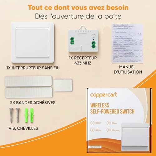 Interrupteur sans fil et sans pile – Kit 1 interrupteur mural + 1 récepteur – Fonctionne sans batterie