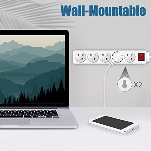 EXTRASTAR Bloc Multiprise 5 Prises 16A Blanc Lot de 2 - Interrupteur Rallonge Electricité