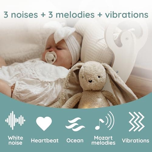MyHummy Lapin Apaisant 5-en-1 avec Lumière et Sons, Peluche Personnelle avec Imprimé de Nom, USB Rechargeable