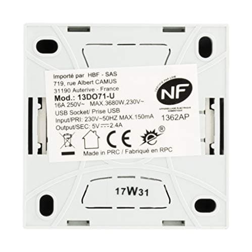 Zenitech Bel'Vue Prise Électrique 2P+T 16A USB |4A | Couleur Silver | Design Moderne | Intérieur Moderne