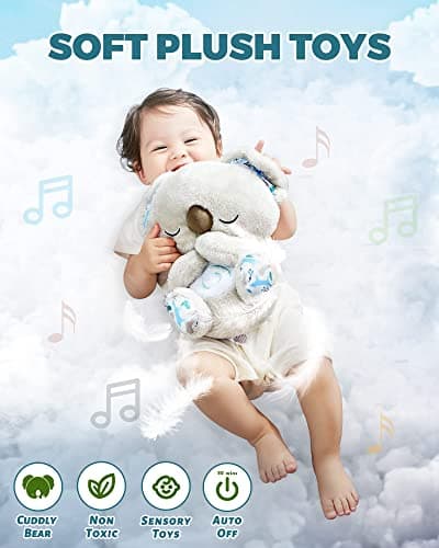 Jouet en Peluche Koala Auby avec 10 Berceuses, Lumières et Mouvement Respiratoire - Calme les Nouveaux-Nés et Bébés