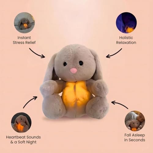 Peluche Lapin Qui Respires pour Réduction de Stress, Peluche De Lapin Avec Musique et Battement De Coeur, Peluche Qui RE